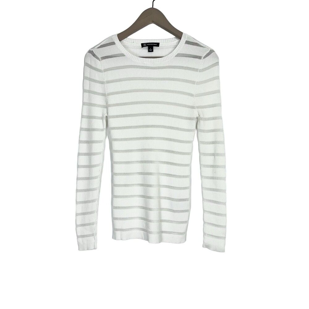 INC International Concepts White Semi Sheer Long Sleeve Shirt Women's Size Large